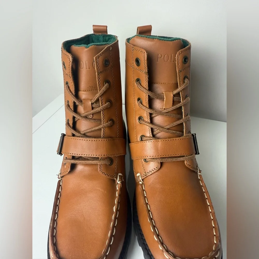 Polo Ralph Lauren Ranger Hi II Boys‎ Leather Boots Tan Burnished 6.5